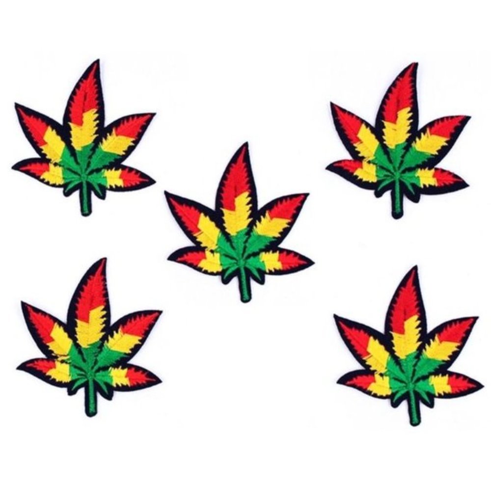 5-PACK CANNABIS LEAF IRON ON PATCHES BADGES WEED